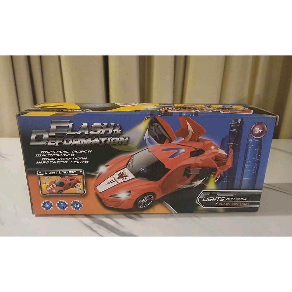 Flash & Deformation Red Car -Battery Operated-Light And Music
